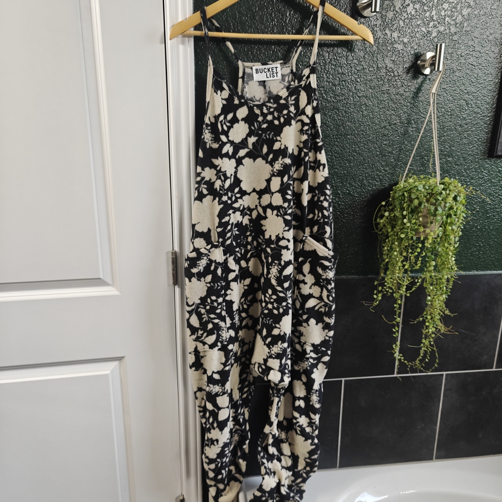 BUCKETLIST Black and Cream Floral Jumpsuit